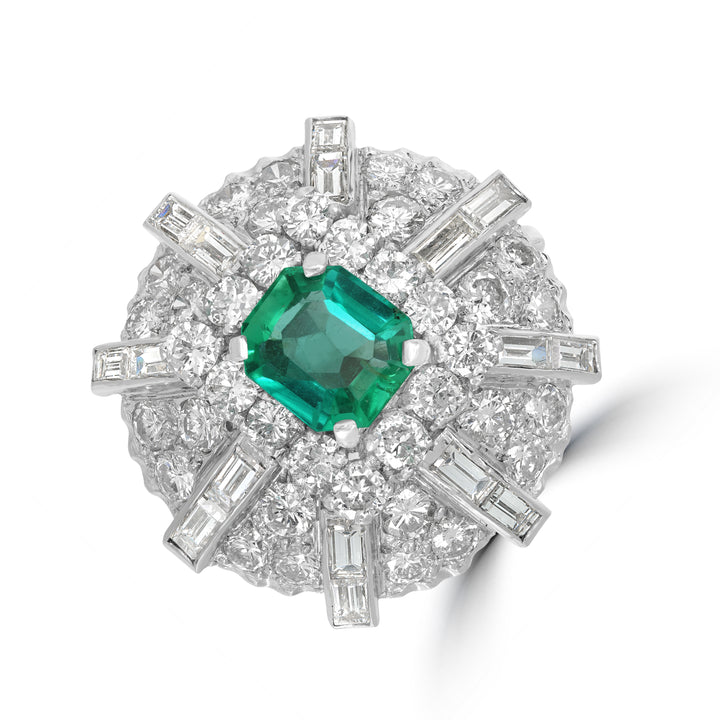 1.50 ct Green Emerald & Diamond Cluster Ring in Platinum