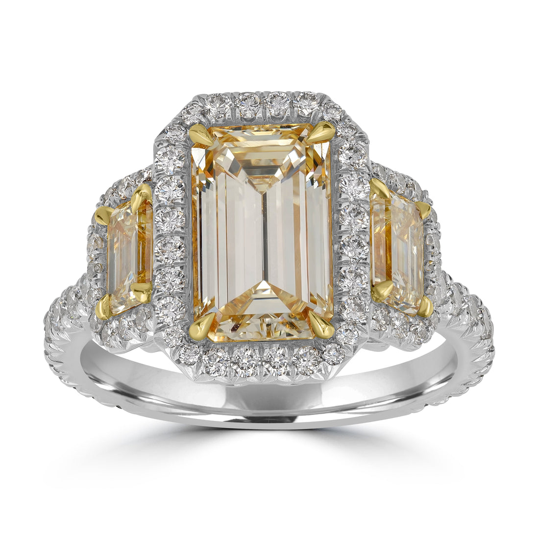 2.34 ct Solitaire Emerald Cut Fancy Yellow Diamond  Ring