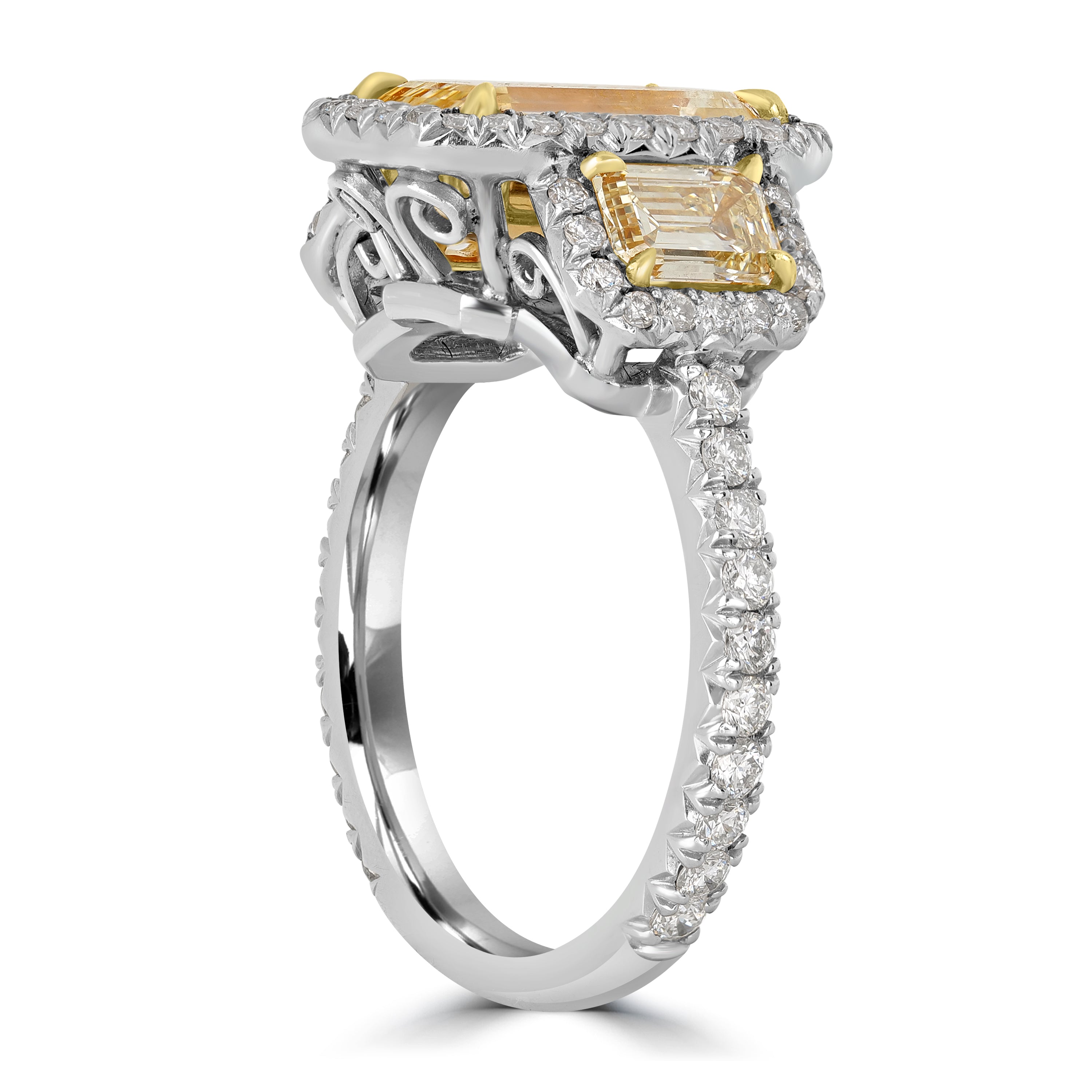 2.34 ct Solitaire Emerald Cut Fancy Yellow Diamond  Ring