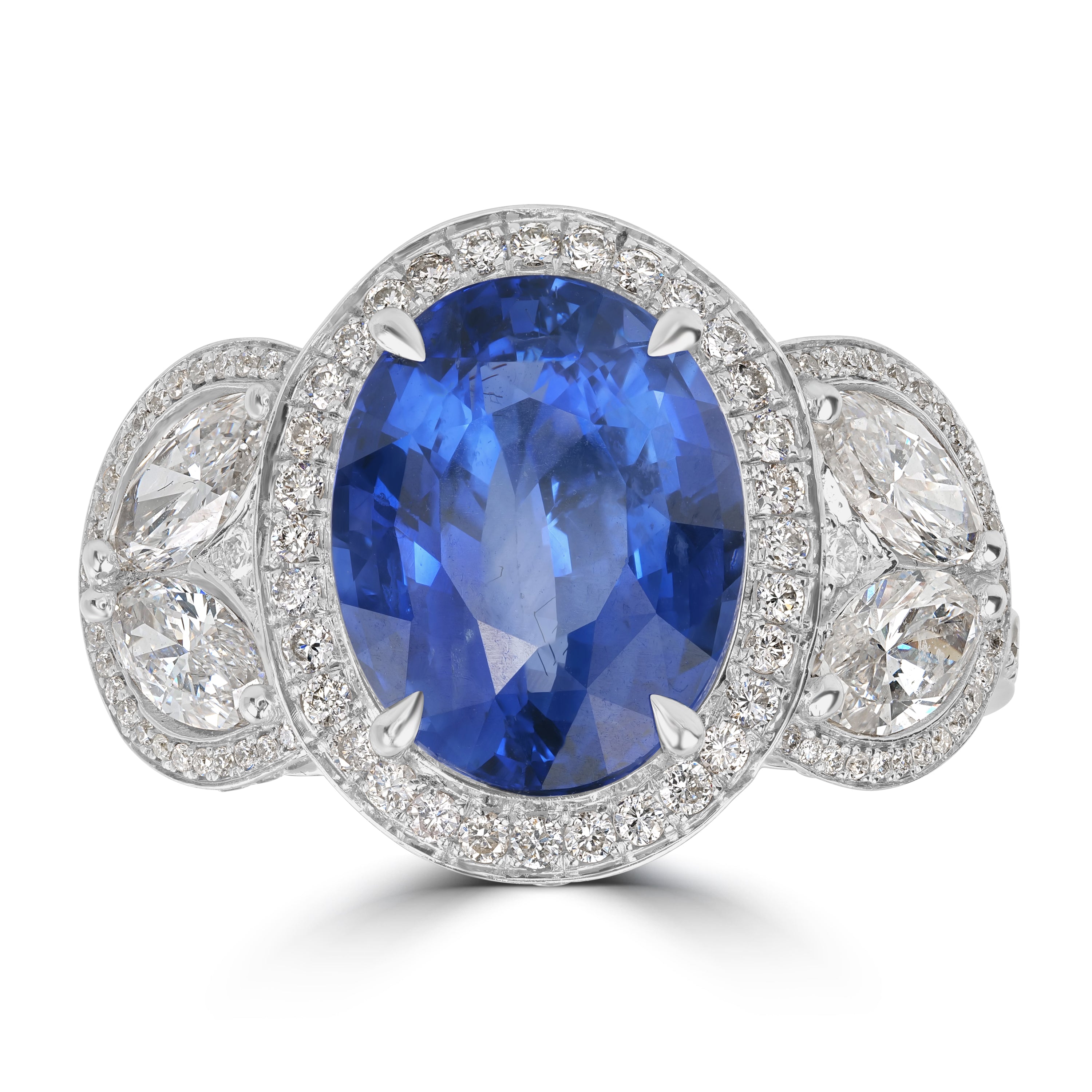 5.38 ct Sapphire & Diamond Engagement Ring in 18K White Gold
