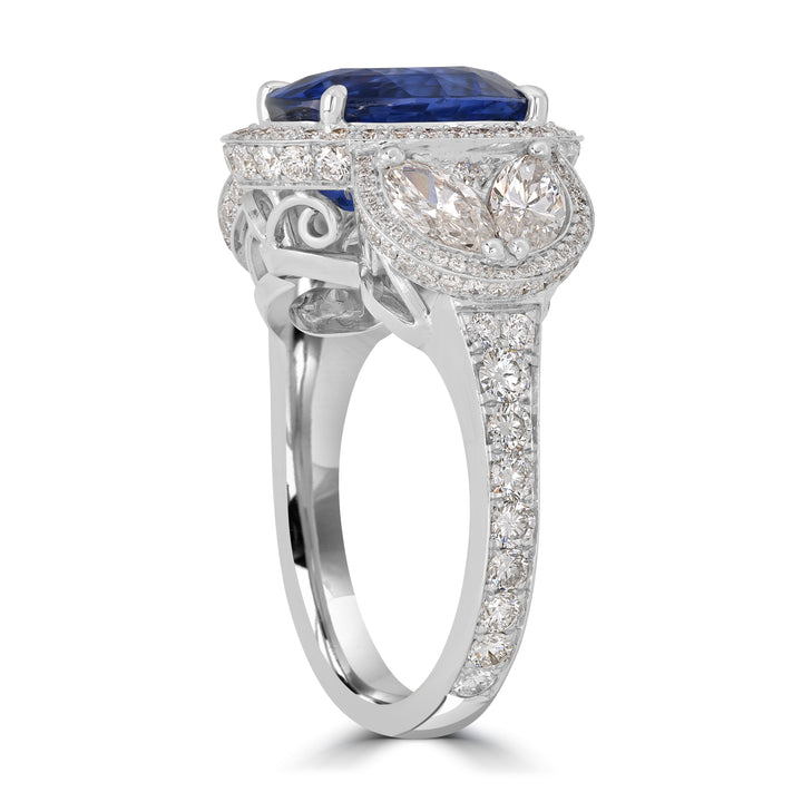 5.38 ct Sapphire & Diamond Engagement Ring in 18K White Gold