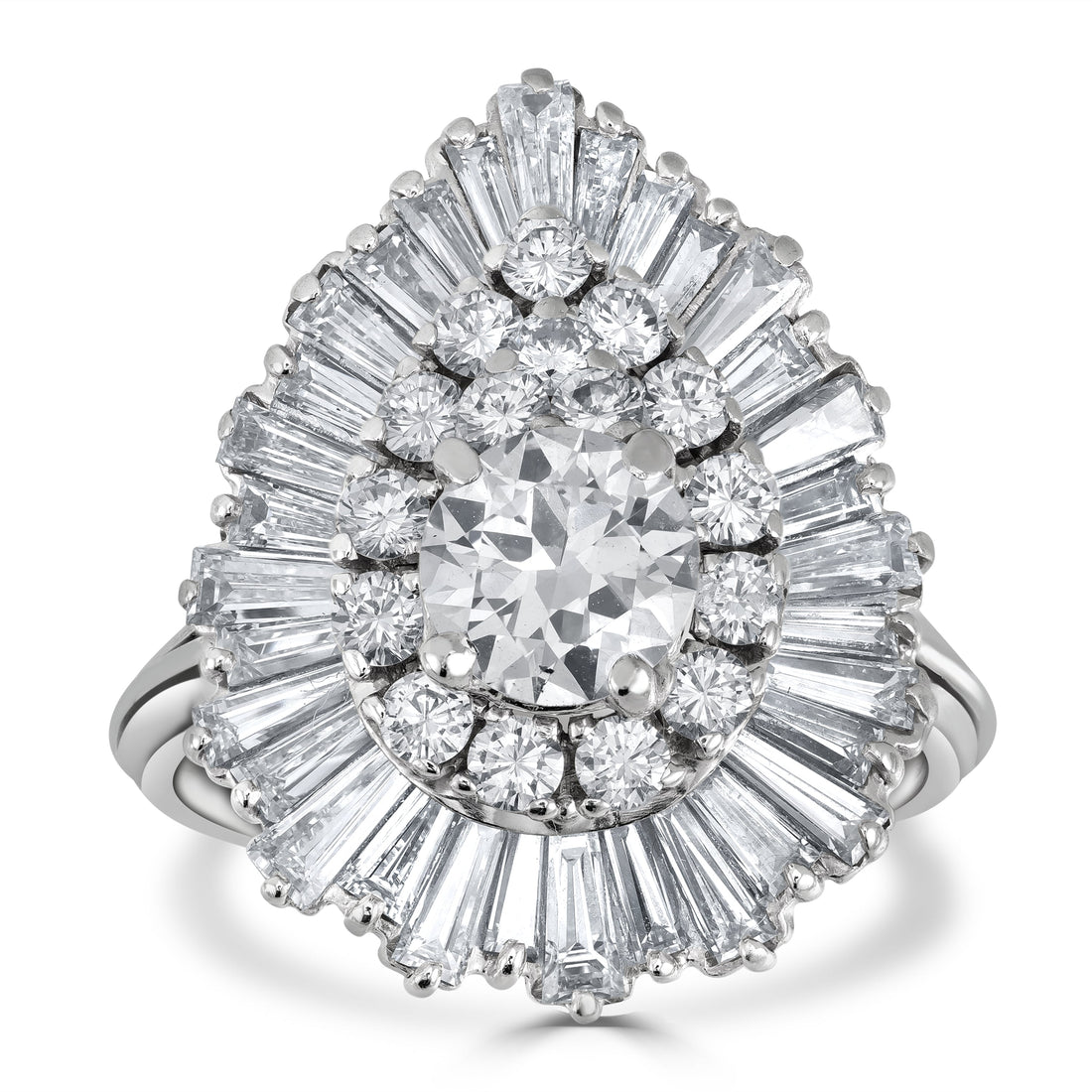 1.00 ct Round & Baguette Diamond Ring in 14K White Gold