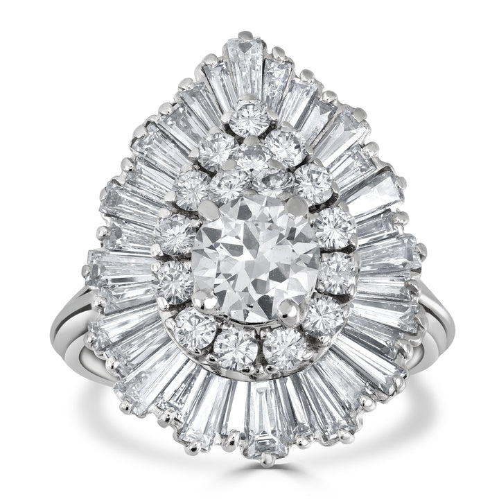 1.00 ct Round & Baguette Diamond Ring in 14K White Gold