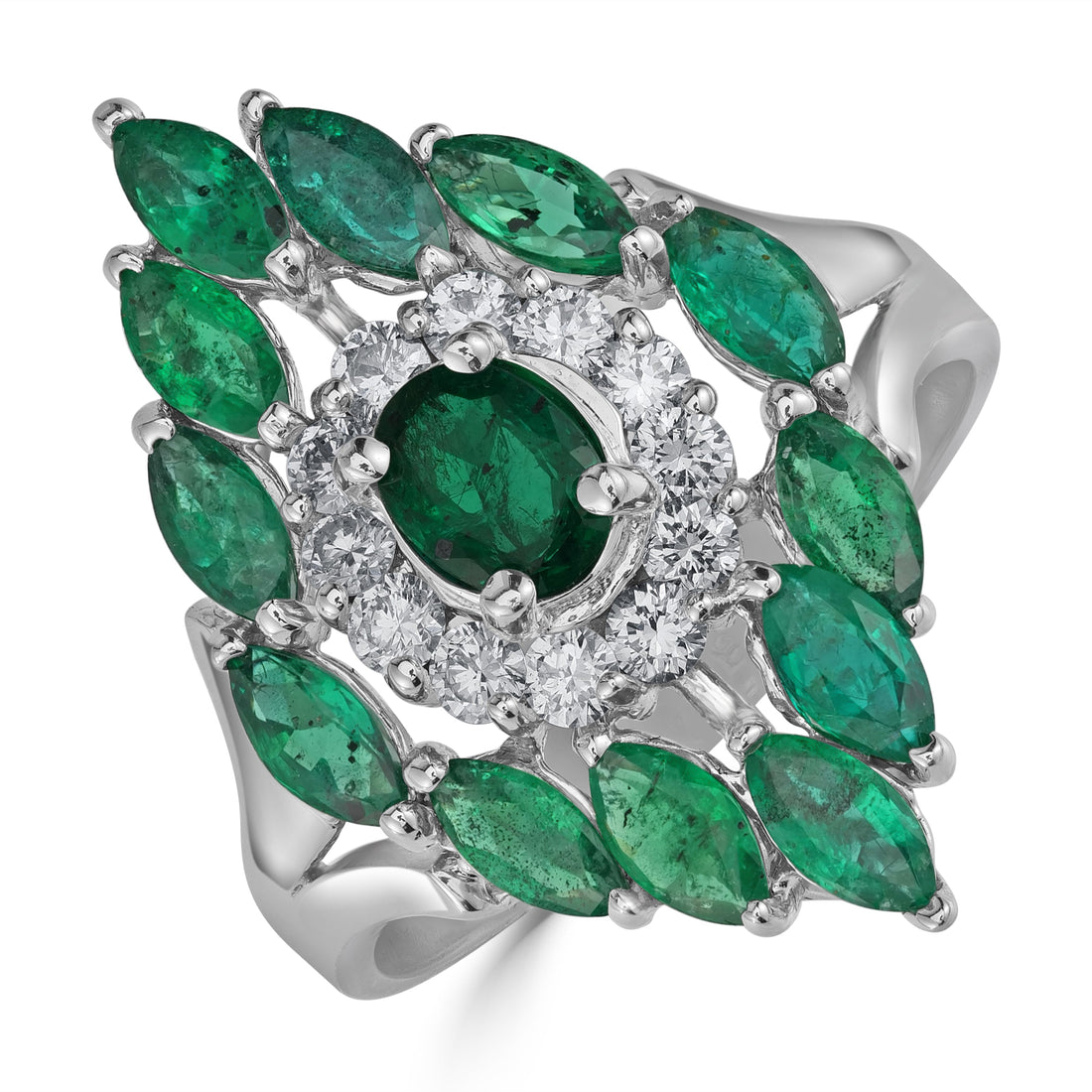 1.48 ct Emerald Gemstone & Diamond Ring in 14K White Gold