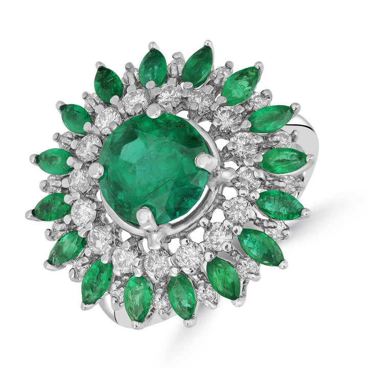 2.51 ct Emerald Gemstone & Diamond Ring in 14K White Gold
