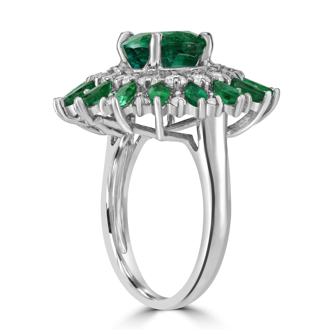 2.51 ct Emerald Gemstone & Diamond Ring in 14K White Gold