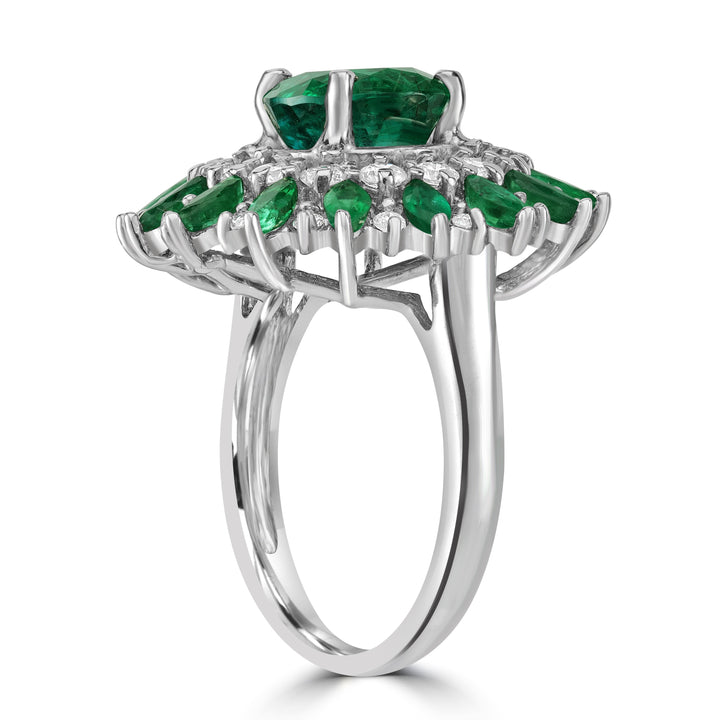 2.51 ct Emerald Gemstone & Diamond Ring in 14K White Gold