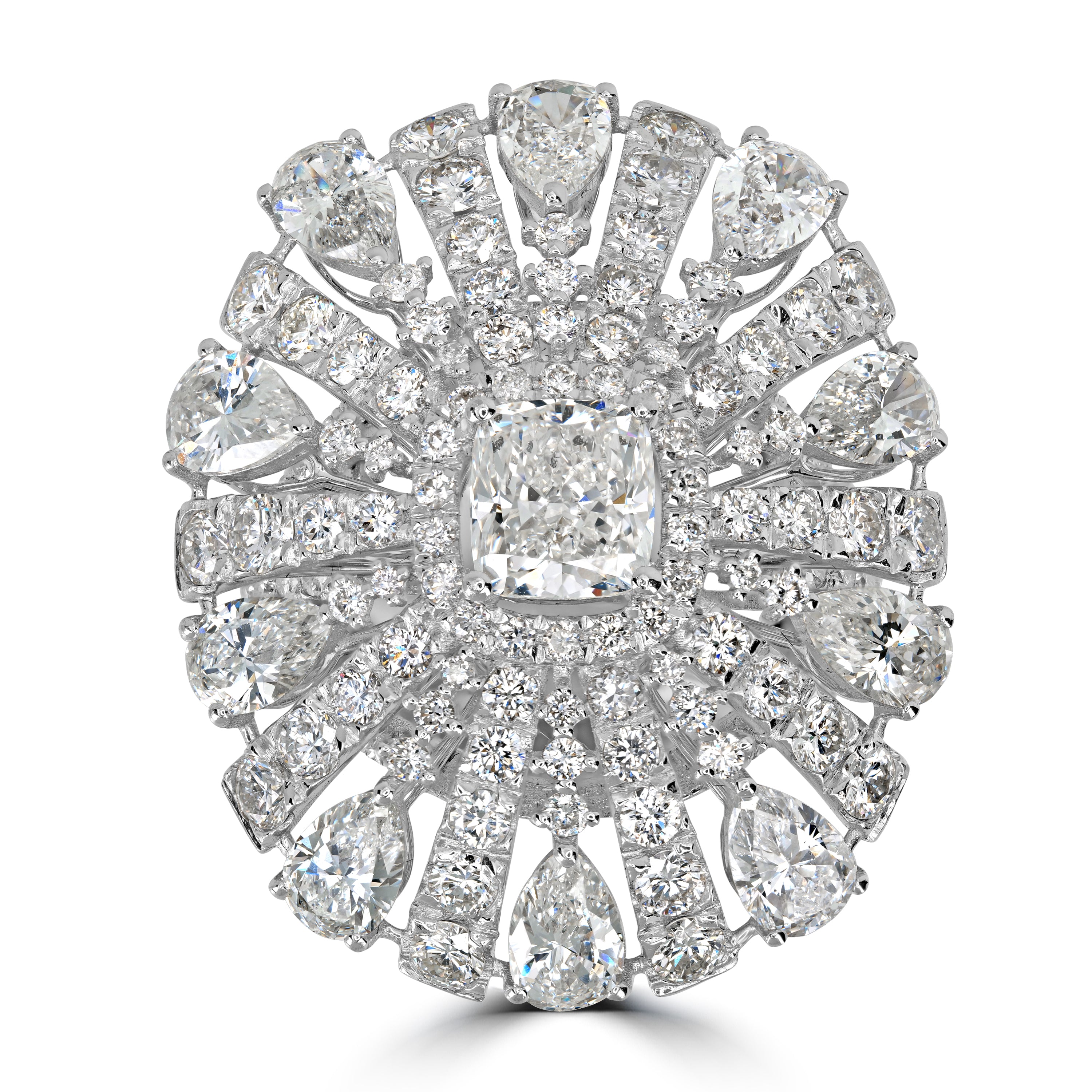 1.00 ct Solitaire Cushion Diamond Cluster Ring in 18K White Gold