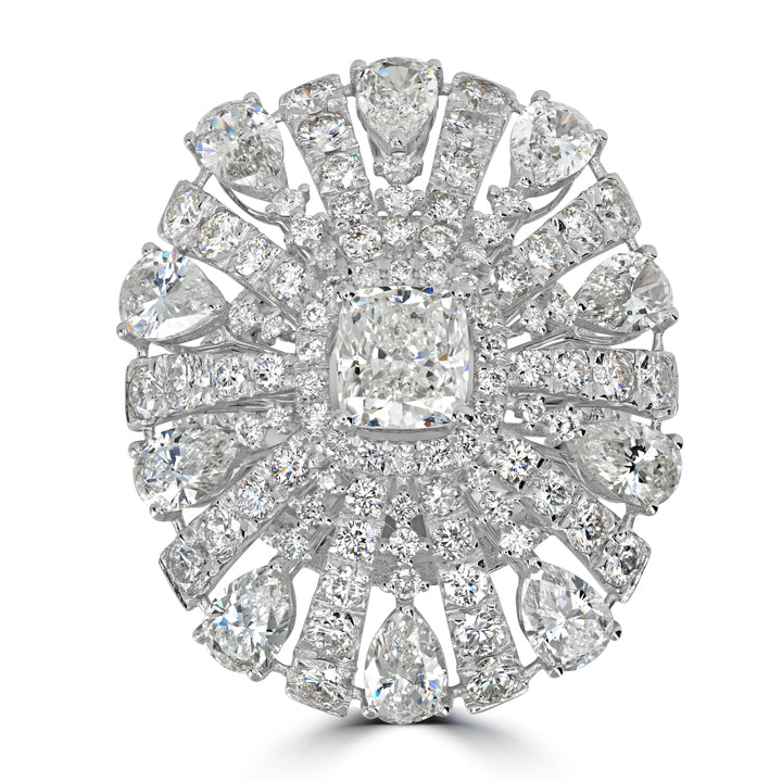 1.00 ct Solitaire Cushion Diamond Cluster Ring in 18K White Gold