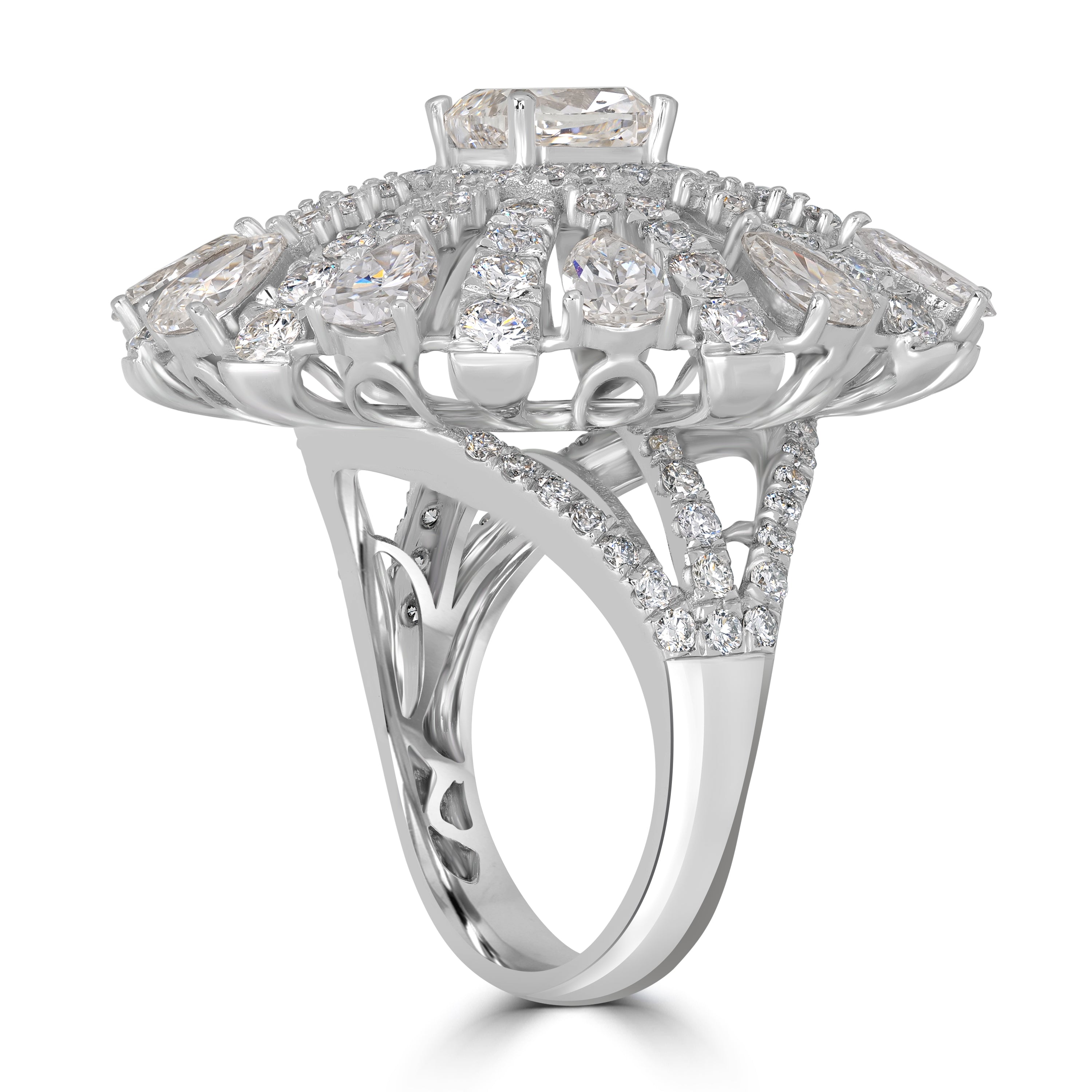 1.00 ct Solitaire Cushion Diamond Cluster Ring in 18K White Gold