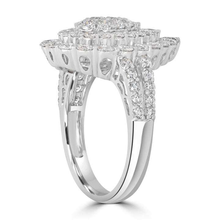 2.37 ct Round Diamond Cluster Ring in 18K White Gold