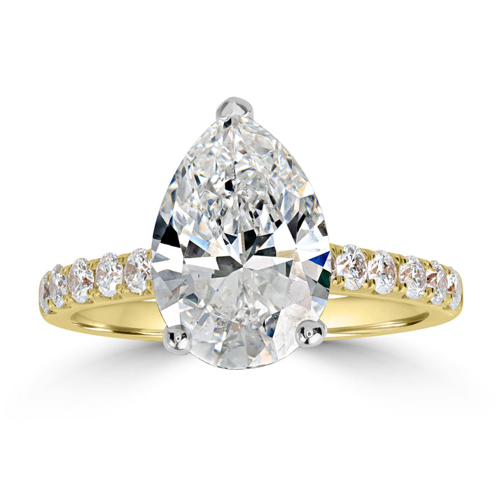 3.03 ct Solitaire Pear Shape Diamond Engagement Ring in 18K Yellow Gold -GIA Certified