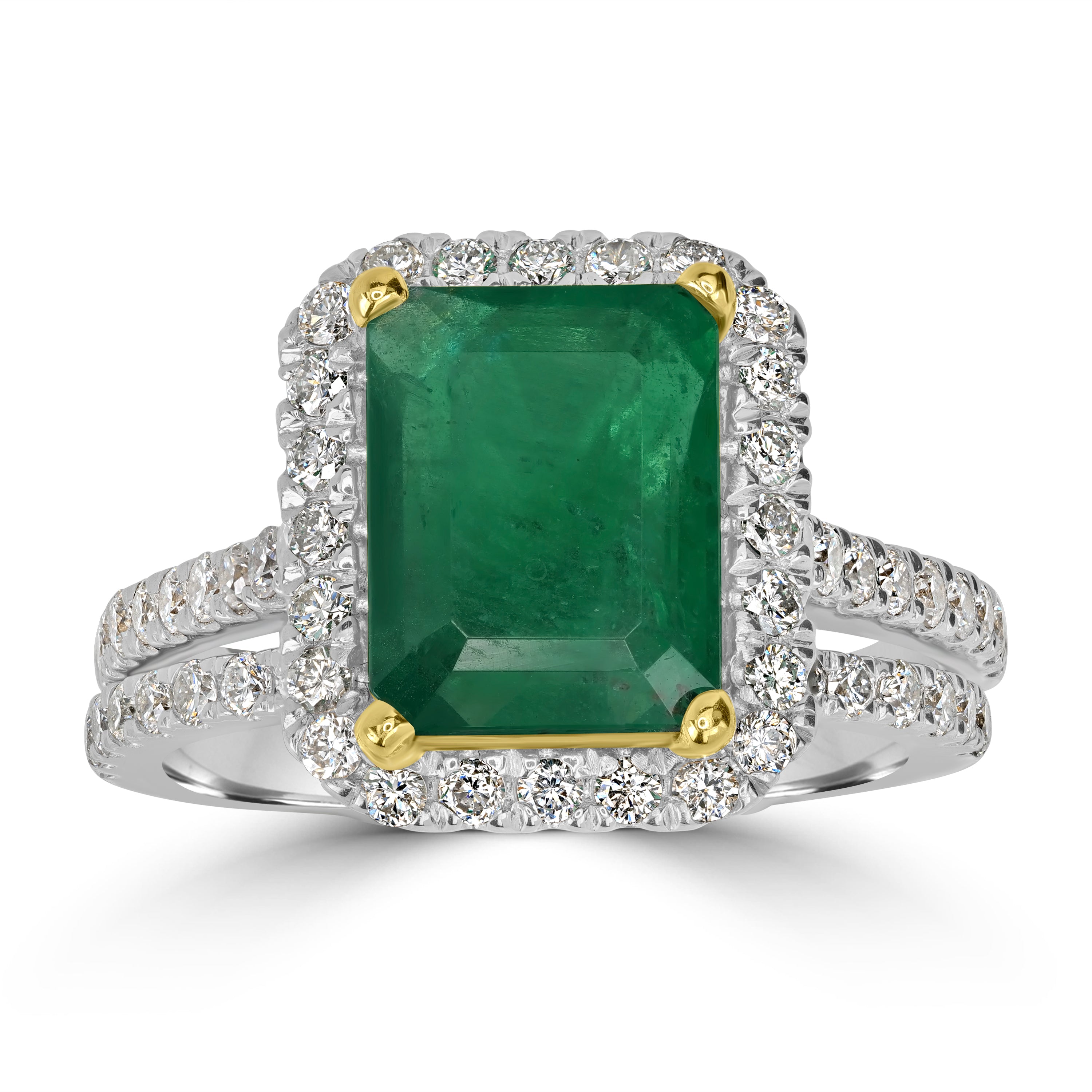 2.75 ct Green Emerald & Diamond Wedding Ring in 18K White Gold
