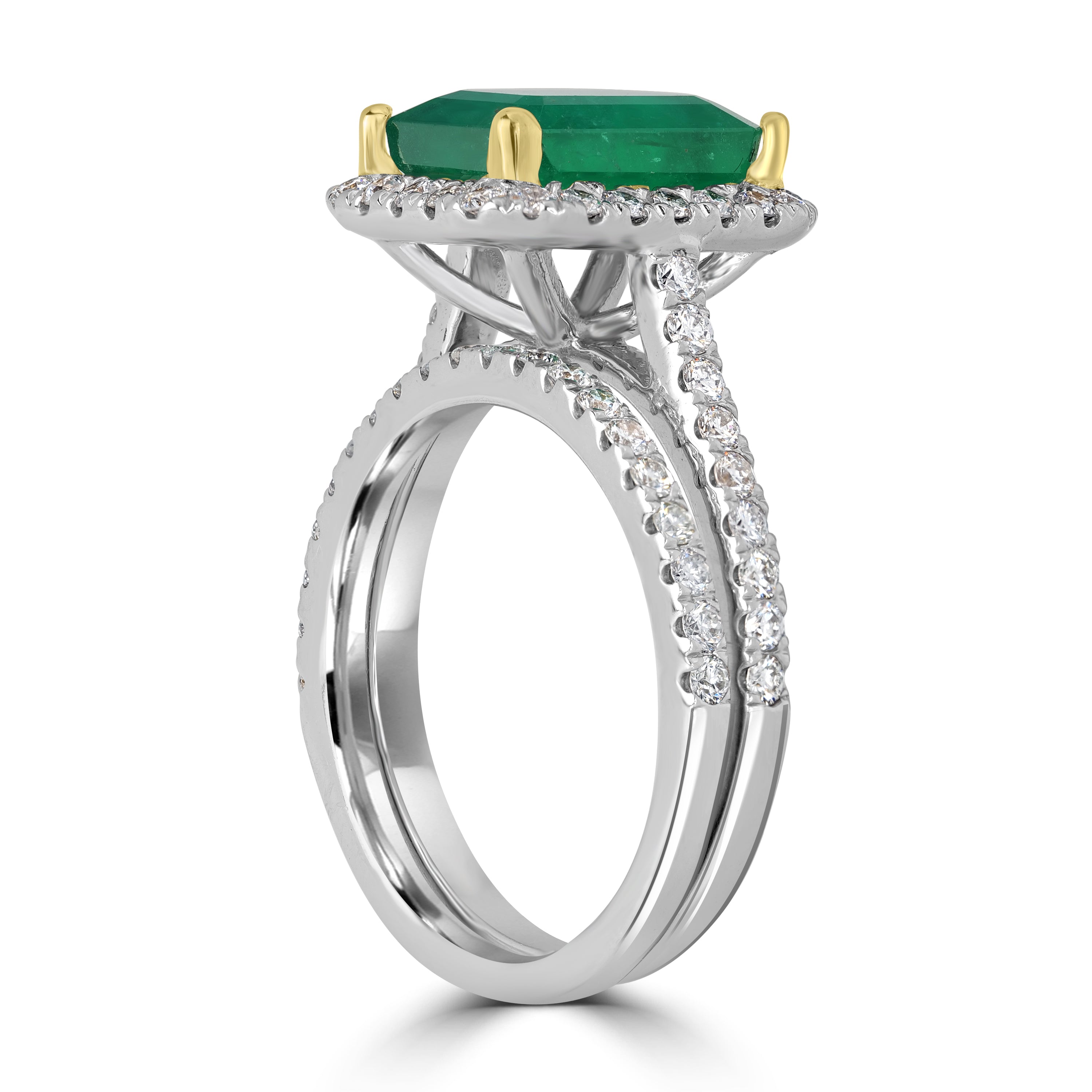 2.75 ct Green Emerald & Diamond Wedding Ring in 18K White Gold