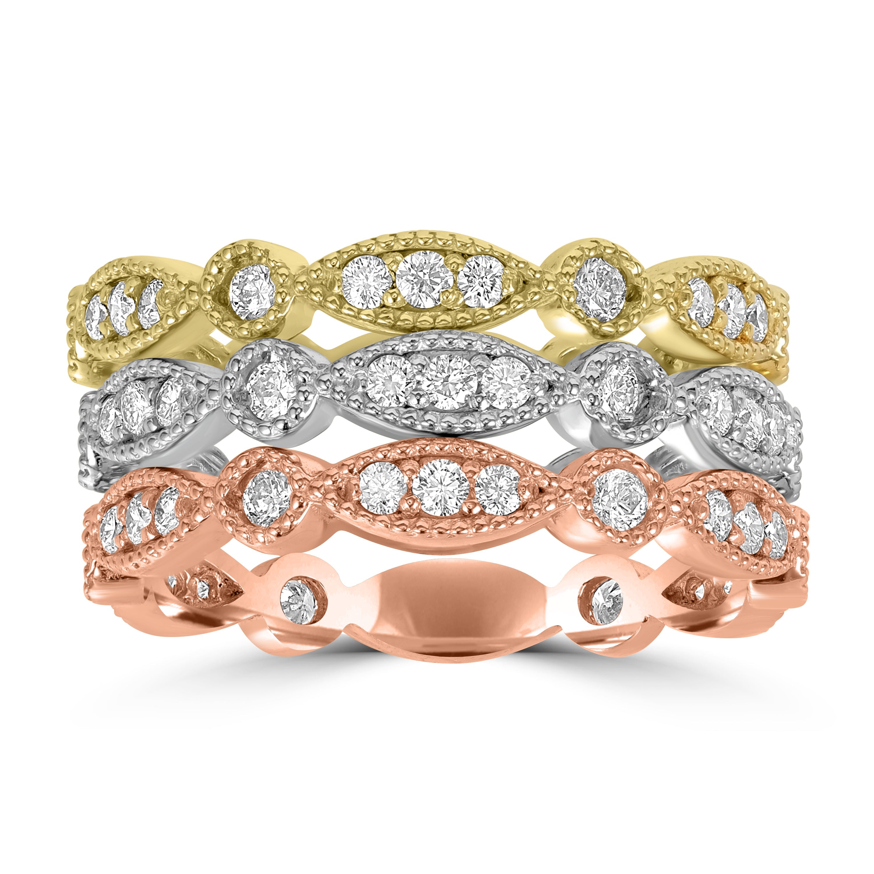 1.04 ct Diamond Band Ring in 14K White, Yellow & Rose Gold