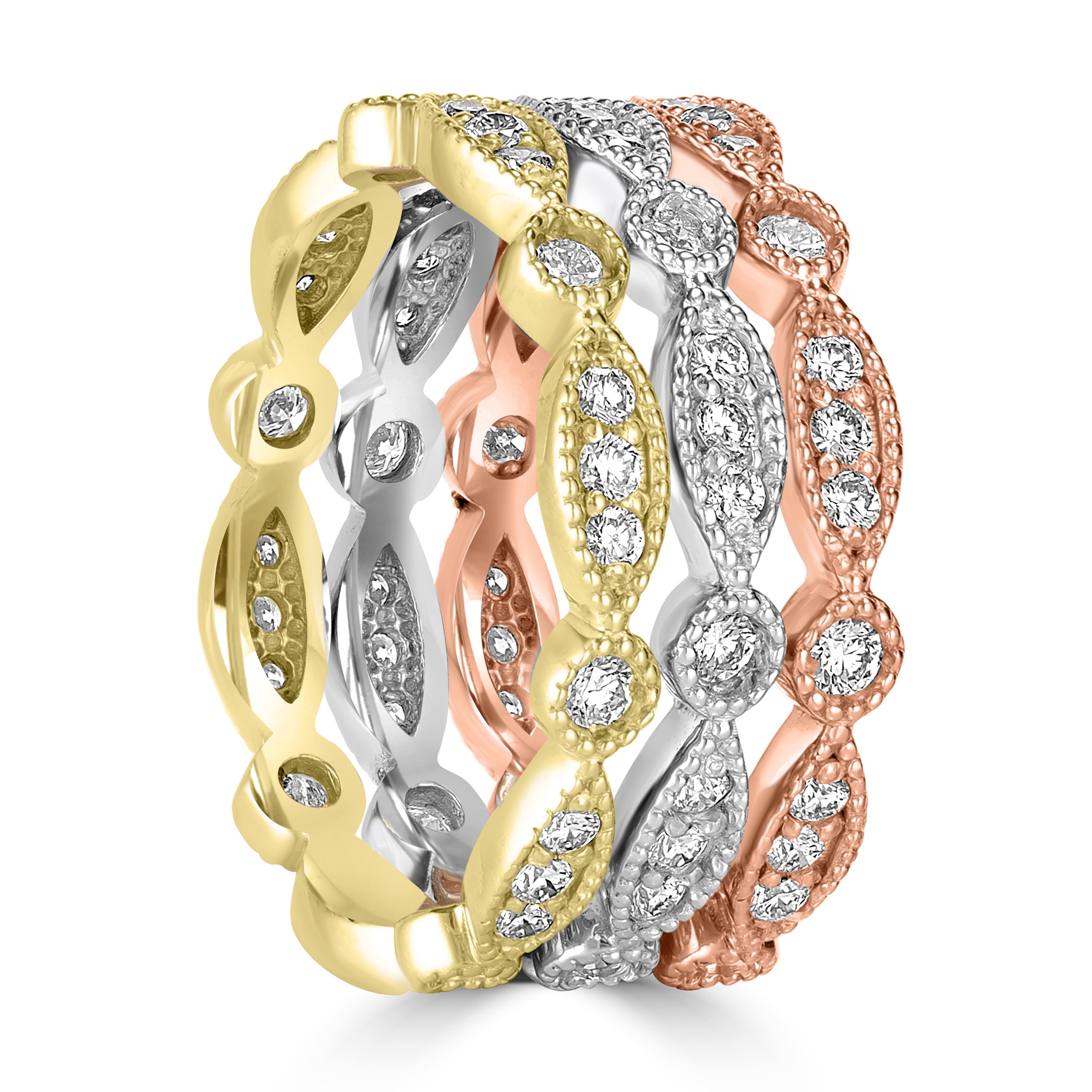 1.04 ct Diamond Band Ring in 14K White, Yellow & Rose Gold