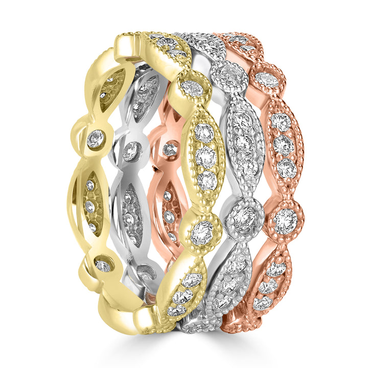 1.04 ct Diamond Band Ring in 14K White, Yellow and Rose Gold (Tricolor)