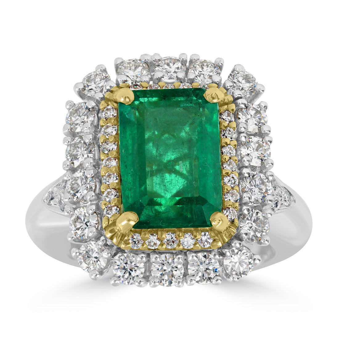 3.69 ct Emerald & Diamond Ring in Platinum and 18K Yellow Gold