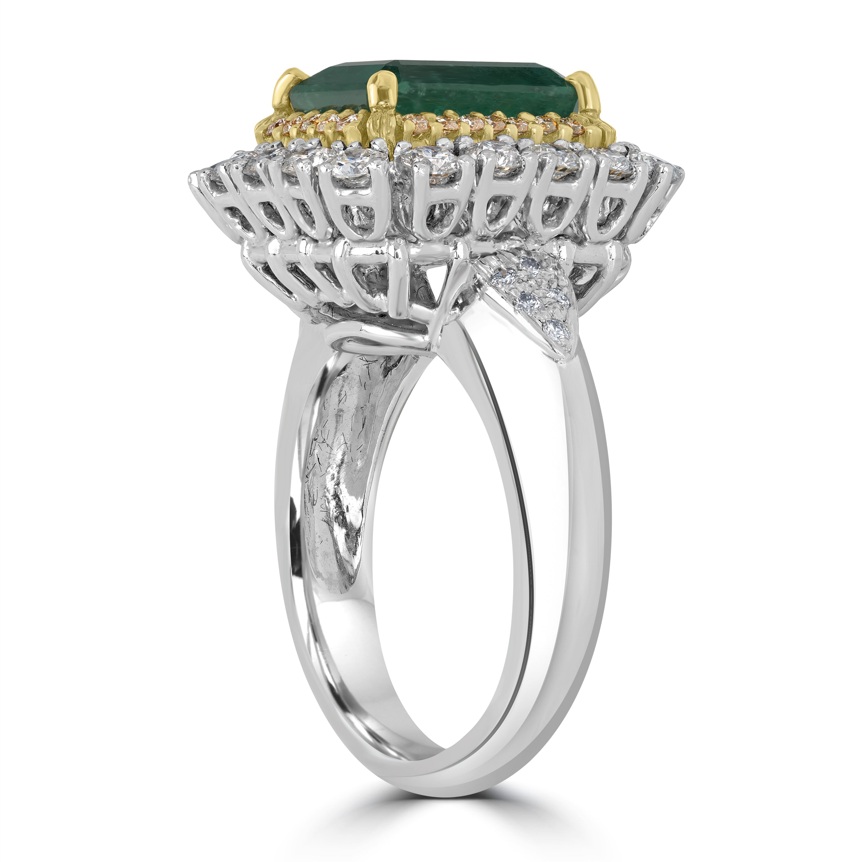 3.69 ct Emerald & Diamond Ring in Platinum and 18K Yellow Gold