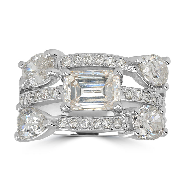 1.47 ct Solitaire Emerald Cut Diamond Cluster Ring in 18K White Gold - EGL Certified