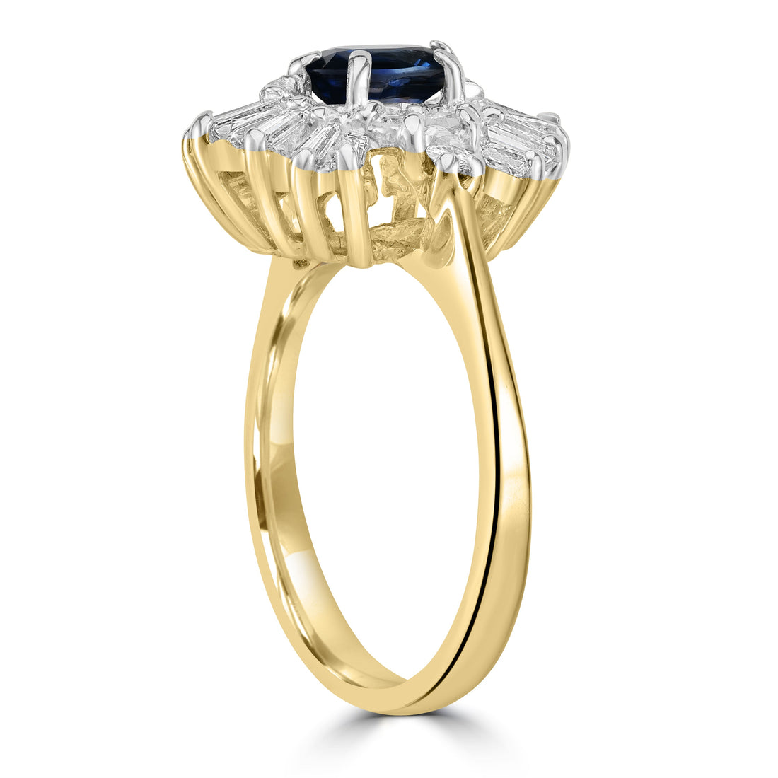 1.50 ct Sapphire & Baguette Diamond Ring in 14K Two Tone Yellow and White Gold