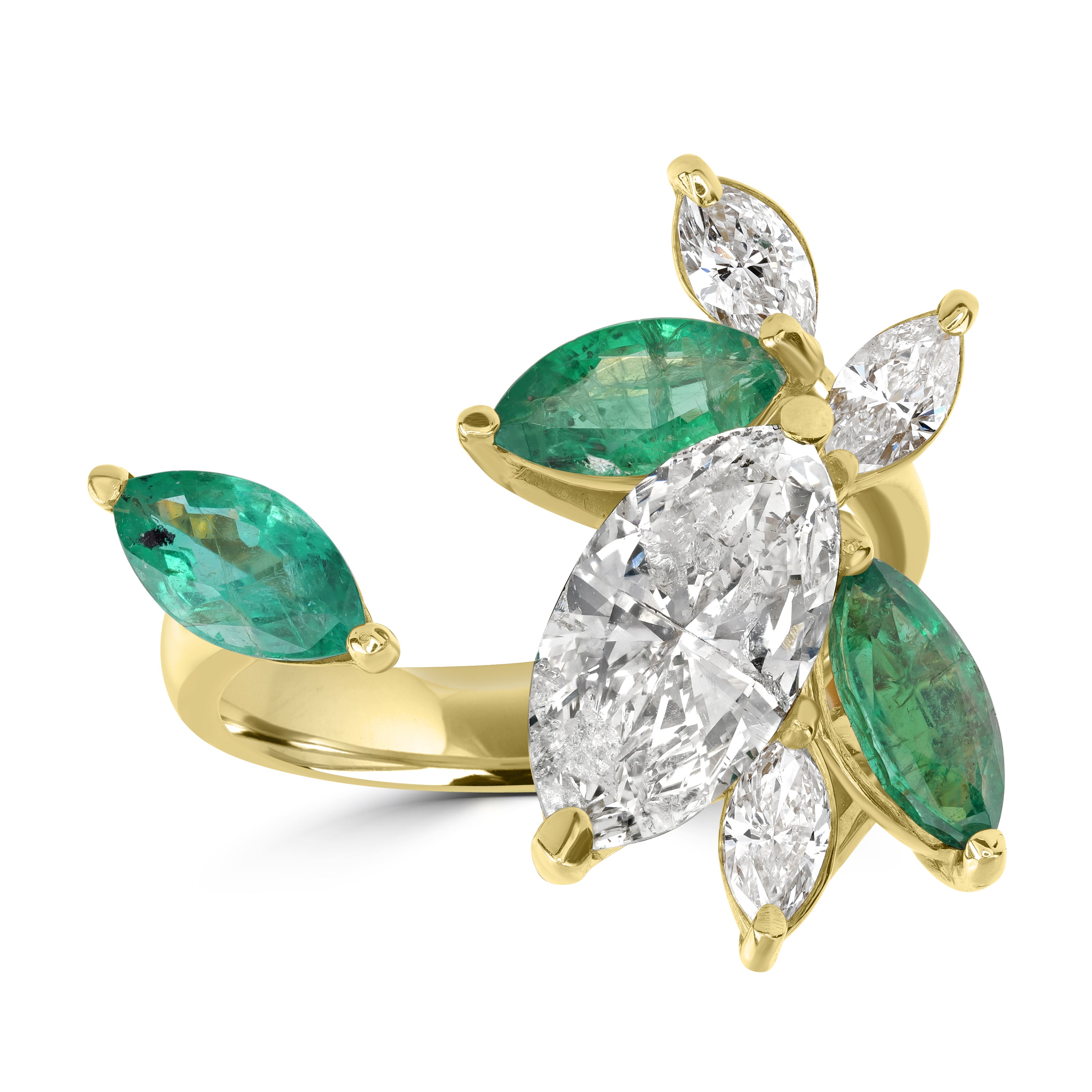 2.10 ctw Diamond and 1.51 ct Emerald Ring in 18K Yellow Gold (1.61 ct Center - EGL Certified)