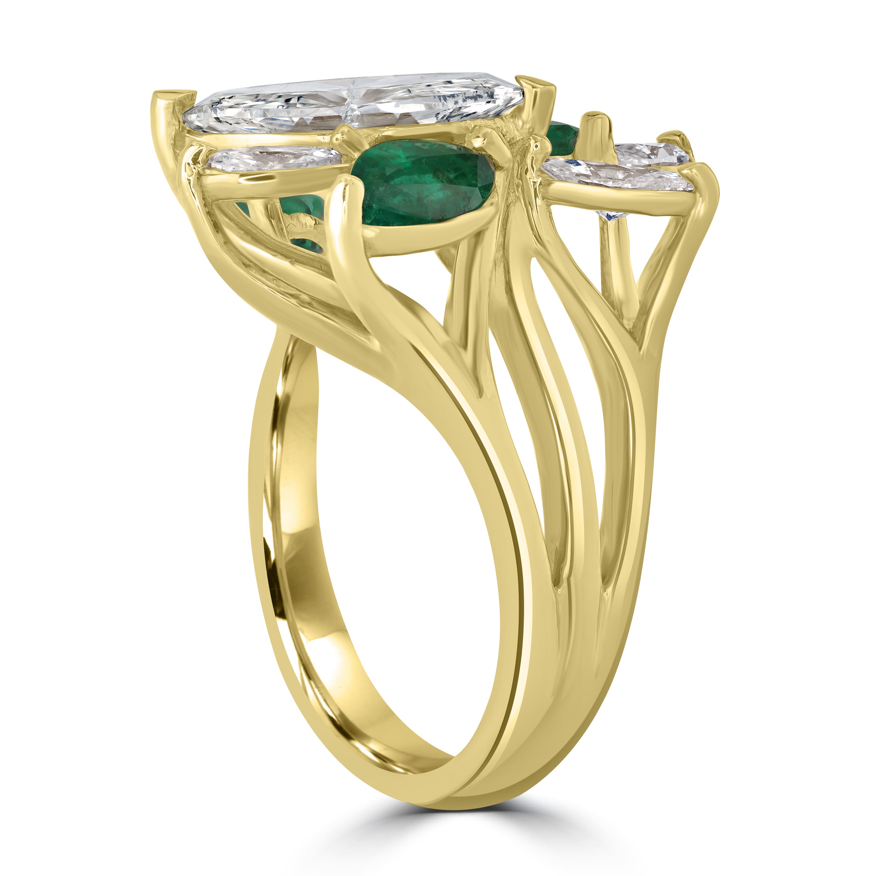 2.10 ctw Diamond and 1.51 ct Emerald Ring in 18K Yellow Gold (1.61 ct Center - EGL Certified)