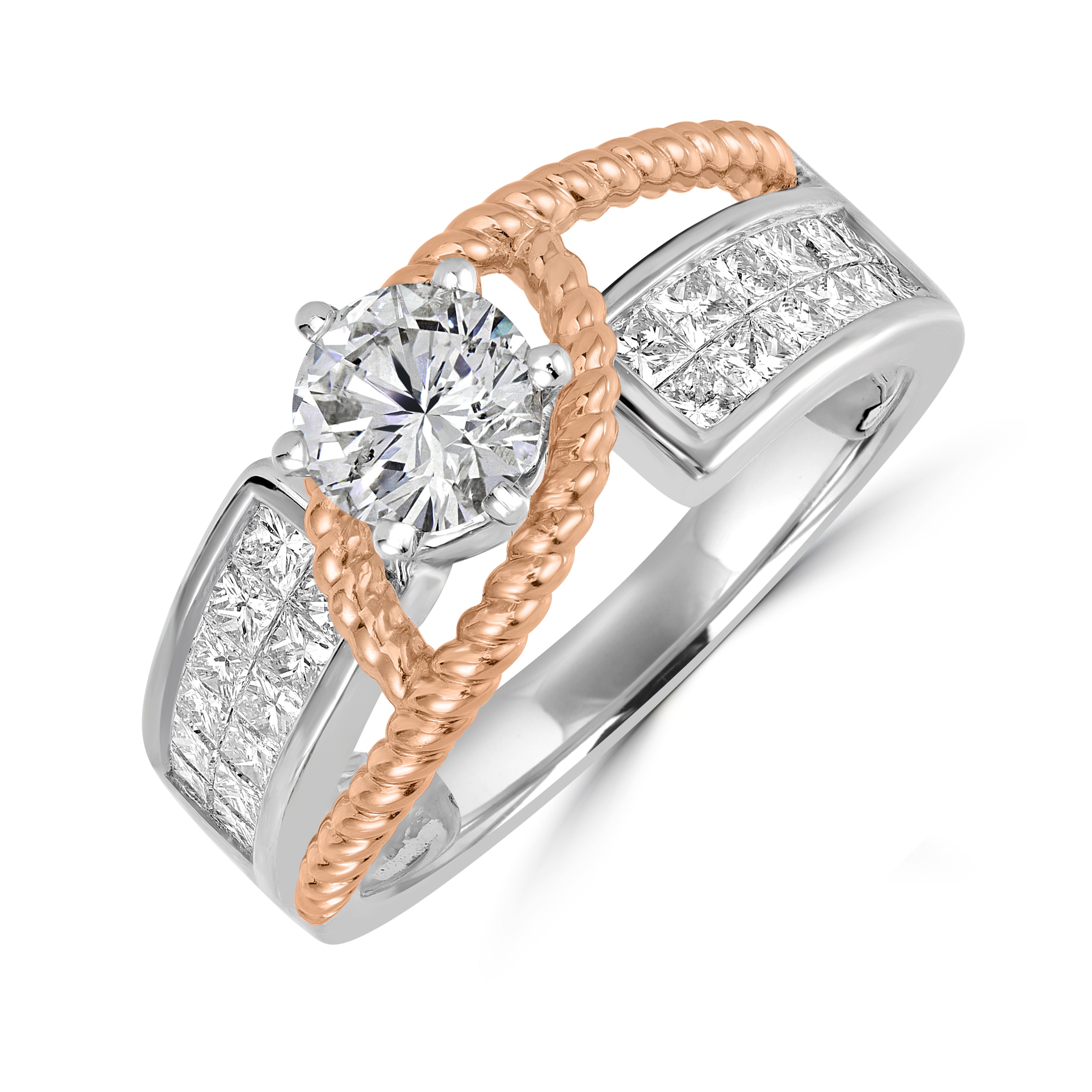1.70 ctw Solitaire Diamond Ring in 14K Two-Tone White & Rose Gold