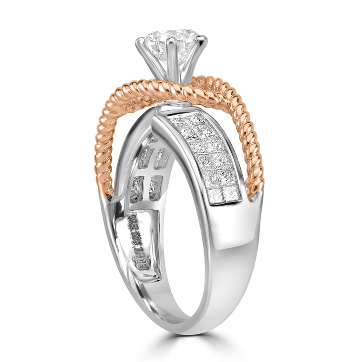 0.70 ct Solitaire Diamond Ring in 14K Two Tone White and Rose Gold