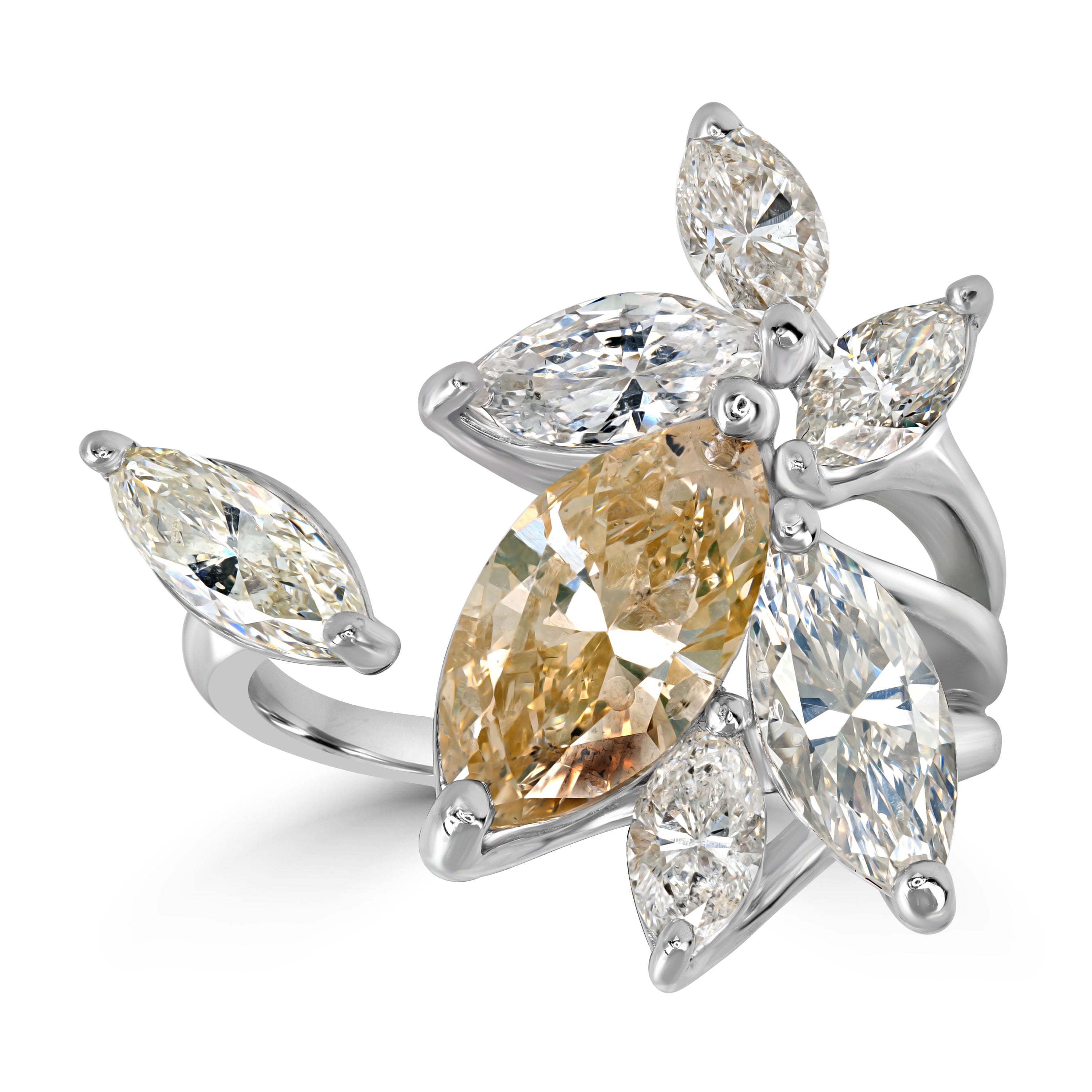 3.80 ctw Solitaire Marquise Diamond Cluster Ring in 18K White Gold