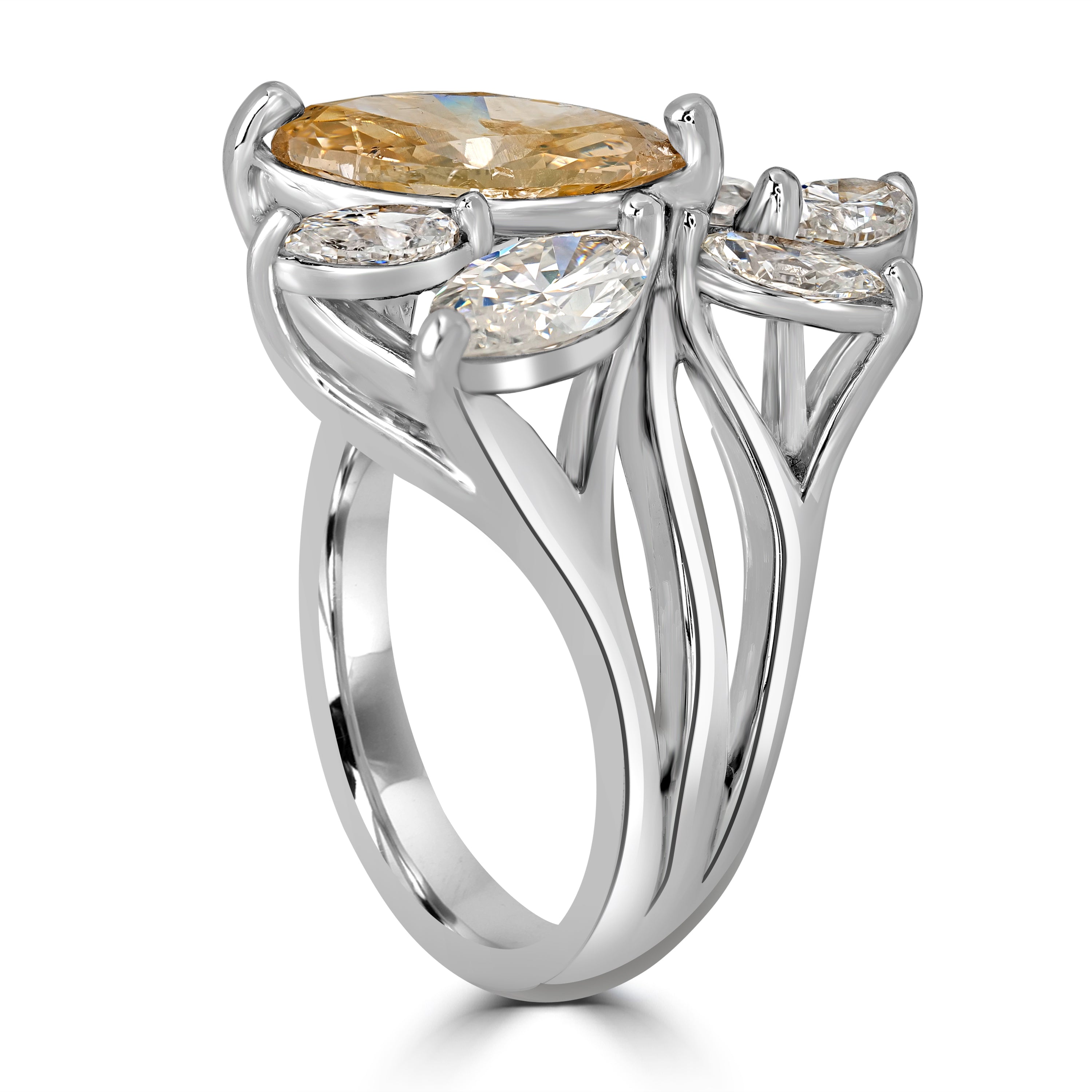 3.80 ctw Solitaire Marquise Diamond Cluster Ring in 18K White Gold