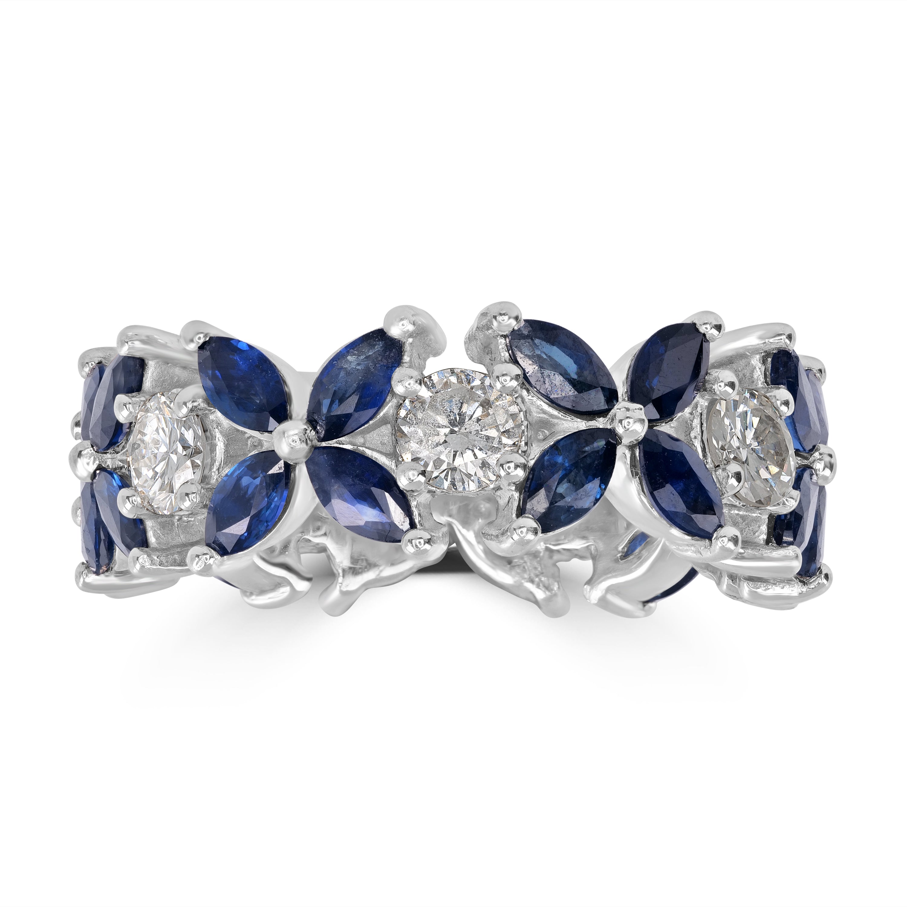 3.26 ct Sapphire & Diamond Band Ring in 18K White Gold