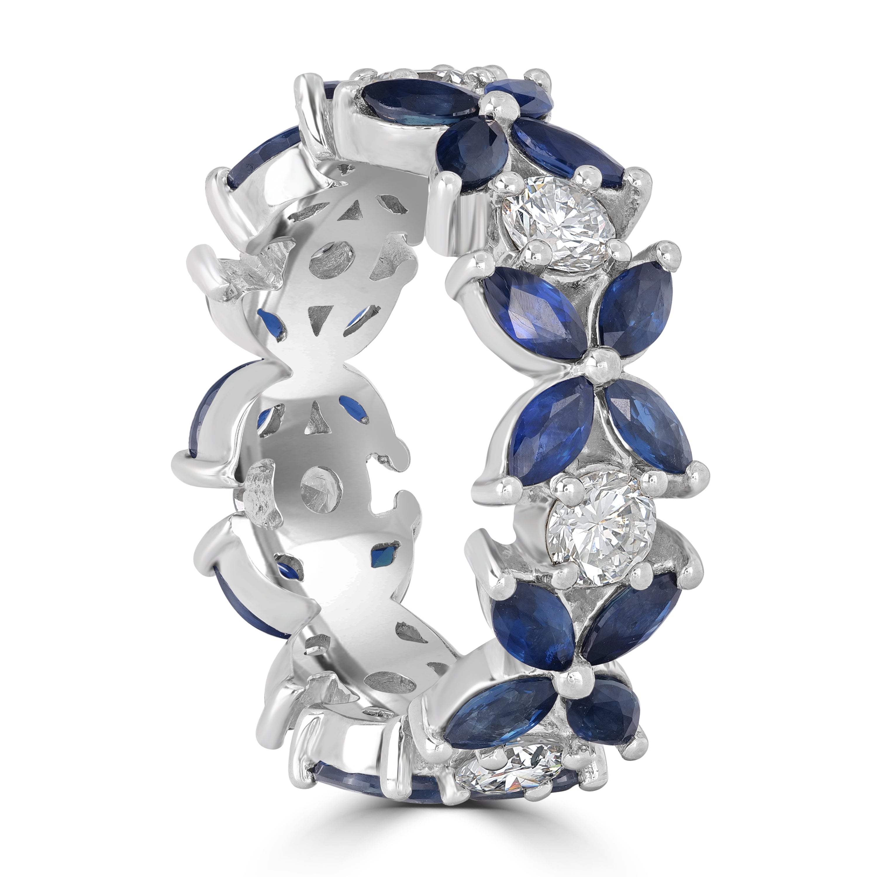3.26 ct Sapphire & Diamond Band Ring in 18K White Gold