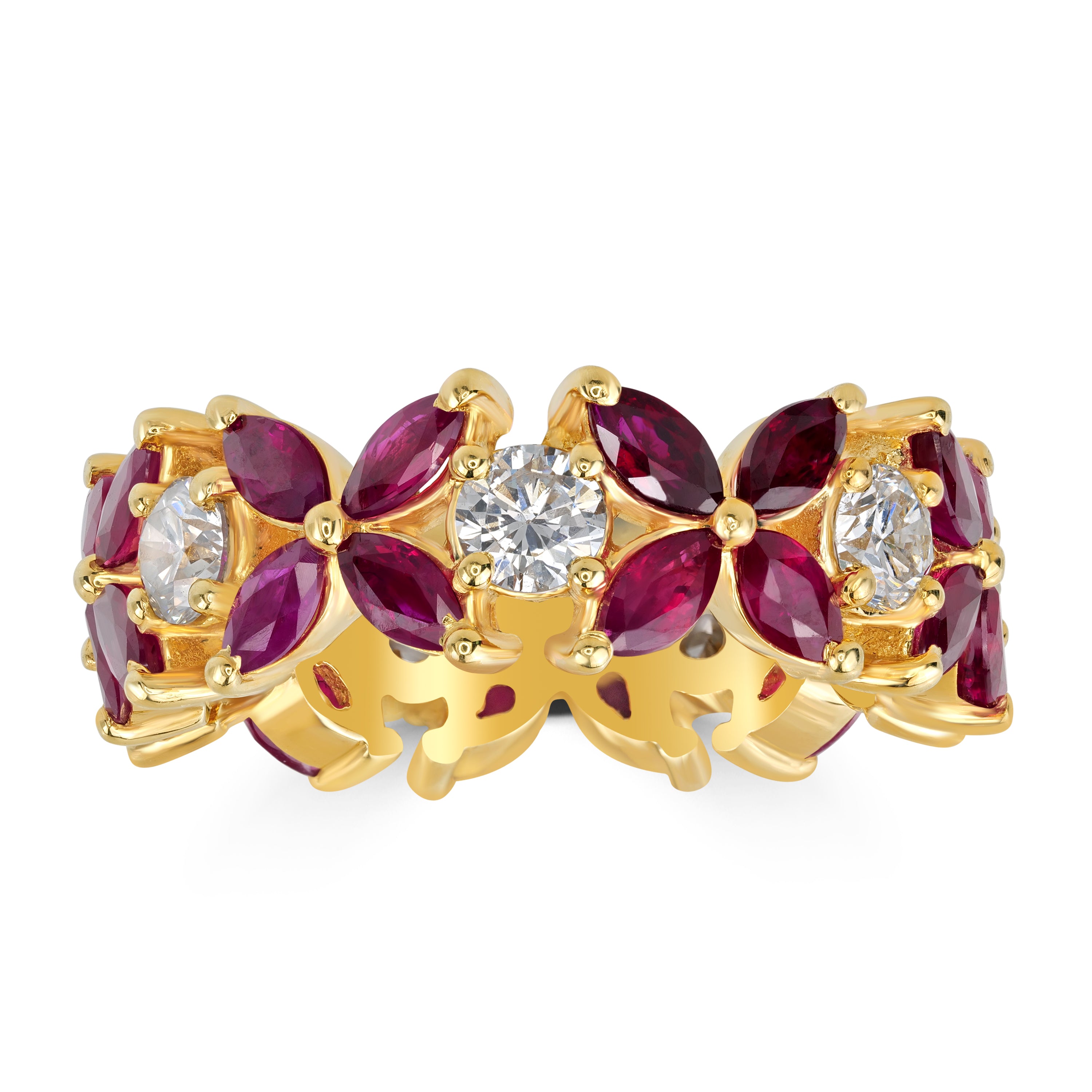 3.28 ct Ruby & Diamond Band Ring in 18K Yellow Gold