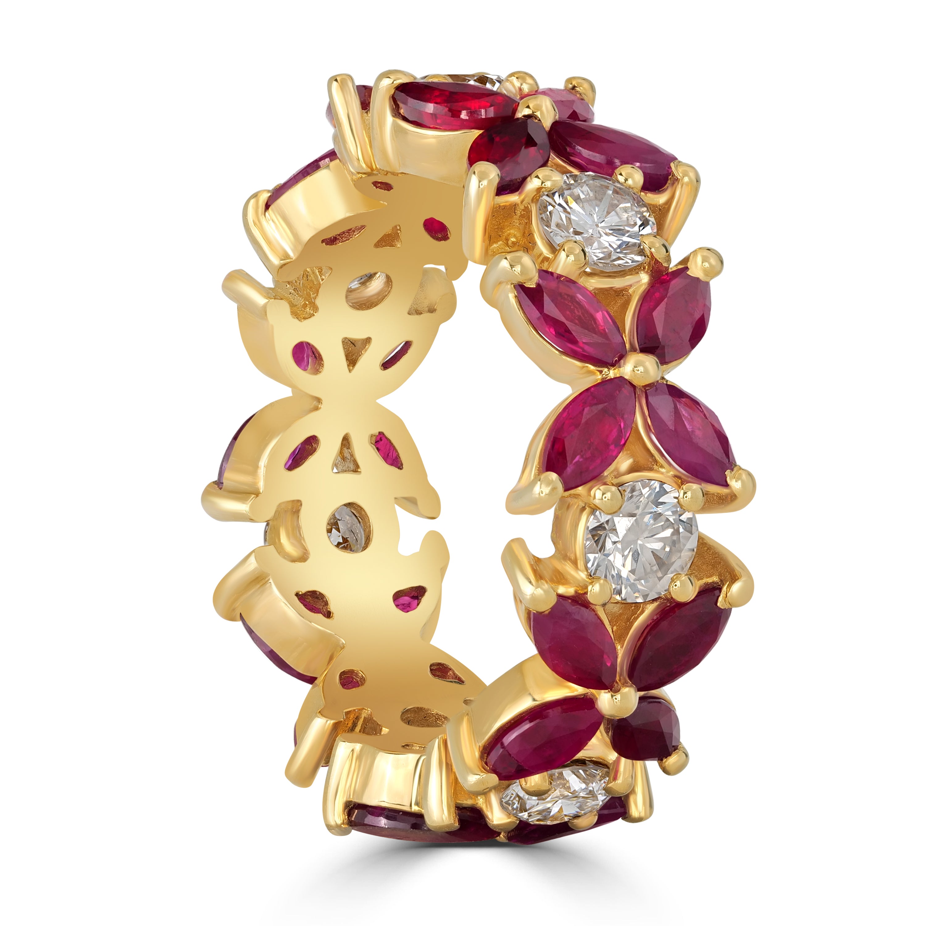 3.28 ct Ruby & Diamond Band Ring in 18K Yellow Gold
