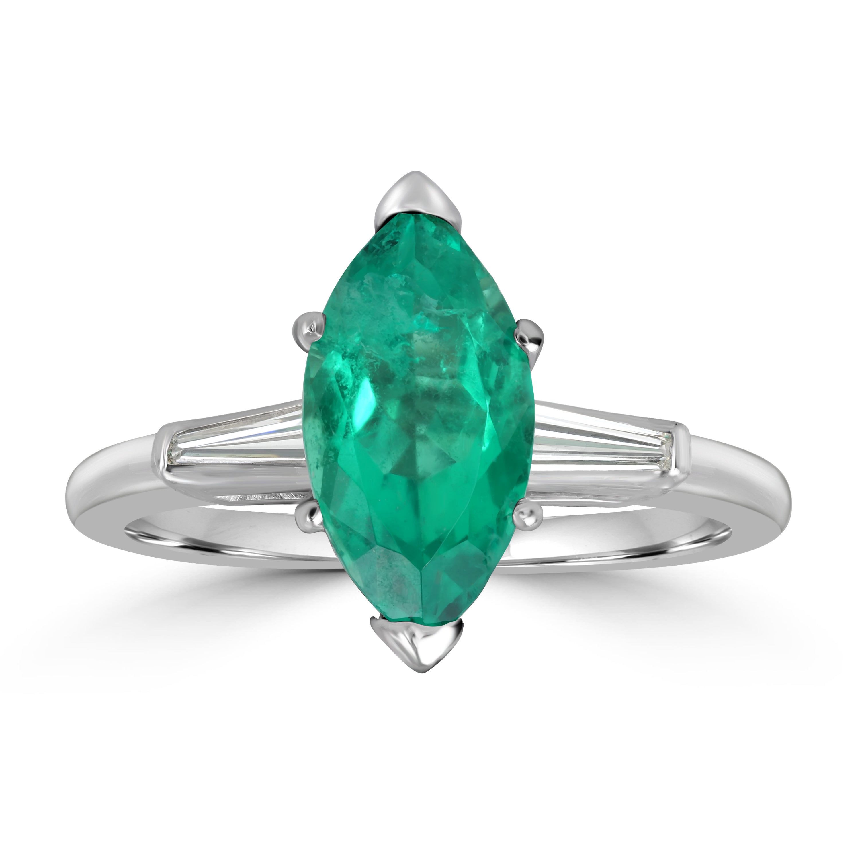 1.64 ct Green Emerald & Diamond Engagement Ring in Platinum