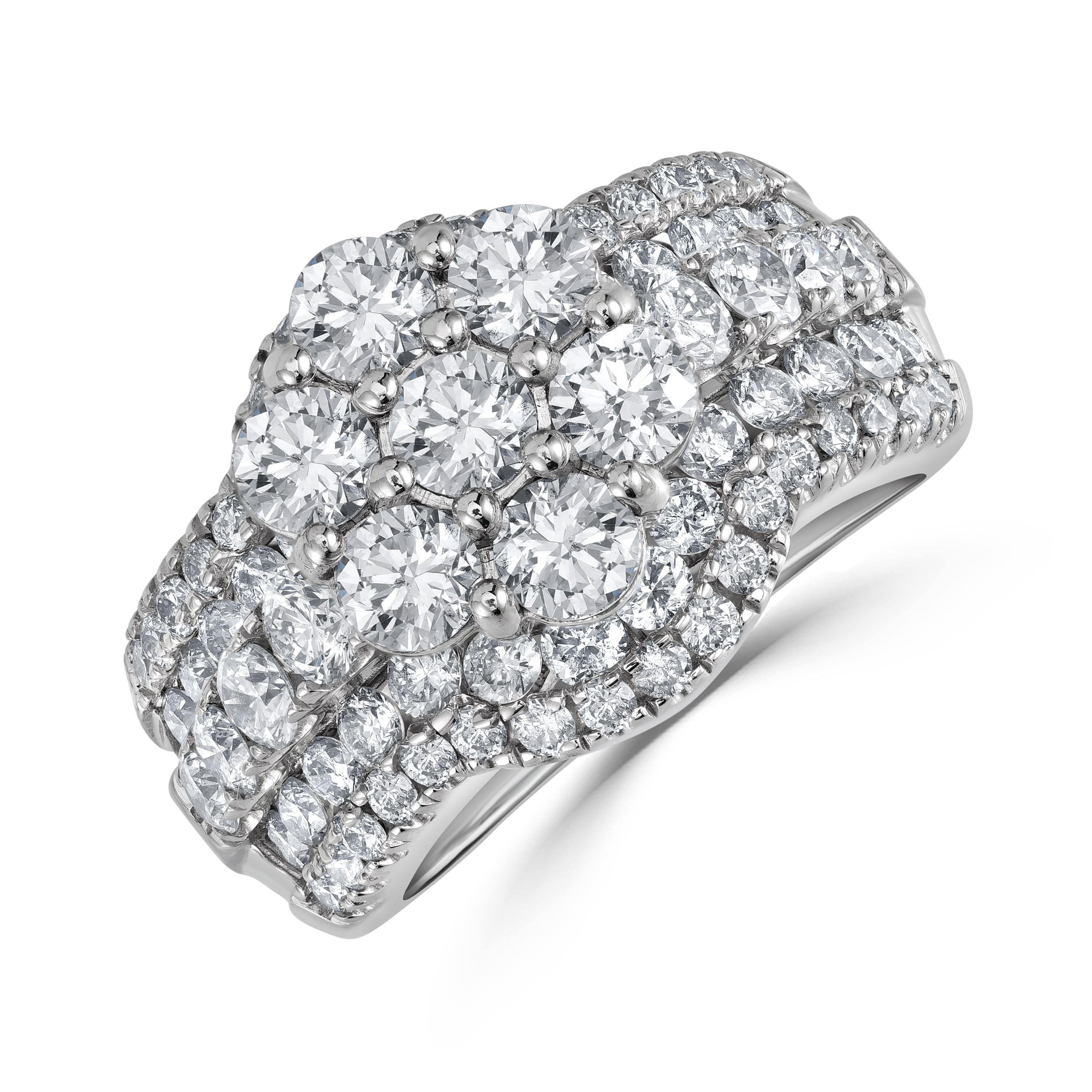 3.51 ct Cluster Diamond Cocktail Ring in 14K White Gold