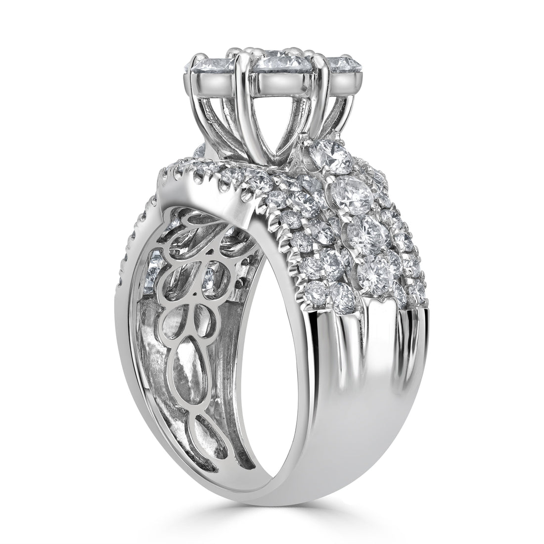 3.51 ct Cluster Diamond Cocktail Ring in 14K White Gold