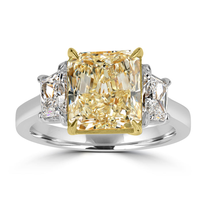 4.03 ct Radiant Cut Fancy Yellow Diamond Engagement Ring in Platinum - EGL Certified