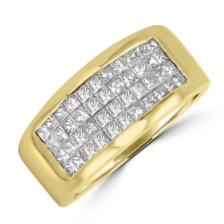 14K Yellow Four Row Diamond Invisible set Band