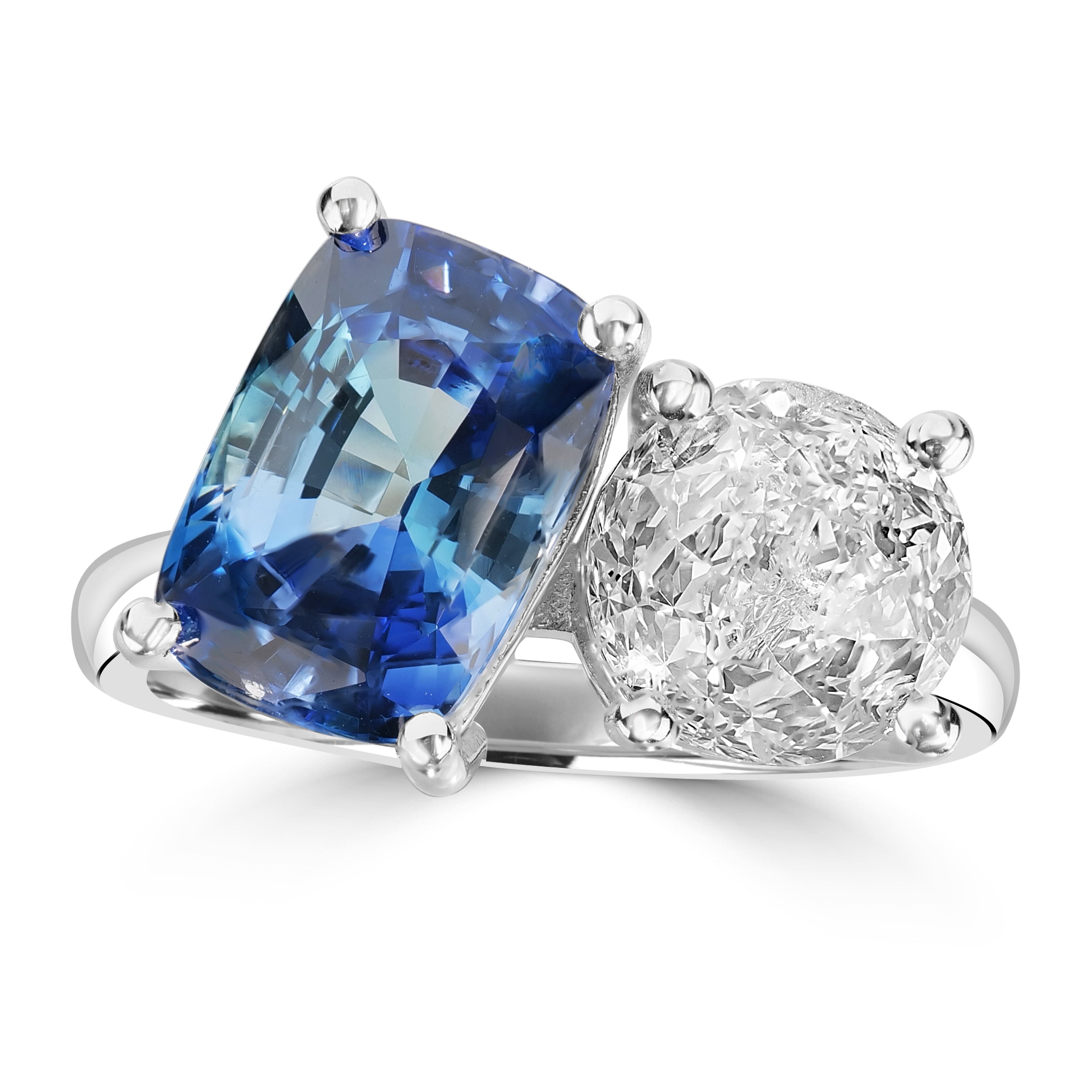 2.84 ct Diamond and 4.32 ct Sapphire Ring in 18K White Gold - GIA Certified