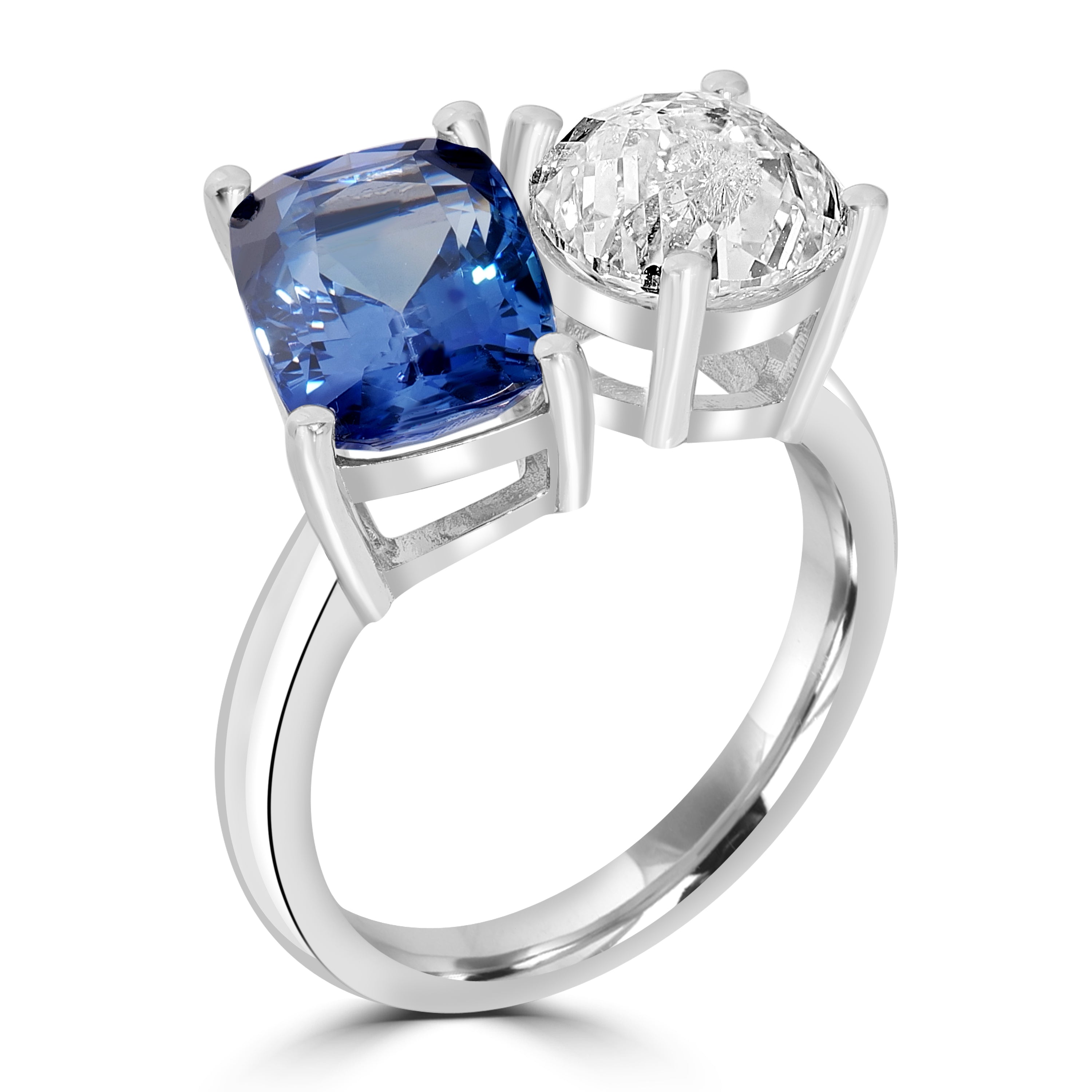 2.84 ct Diamond and 4.32 ct Sapphire Ring in 18K White Gold - GIA Certified