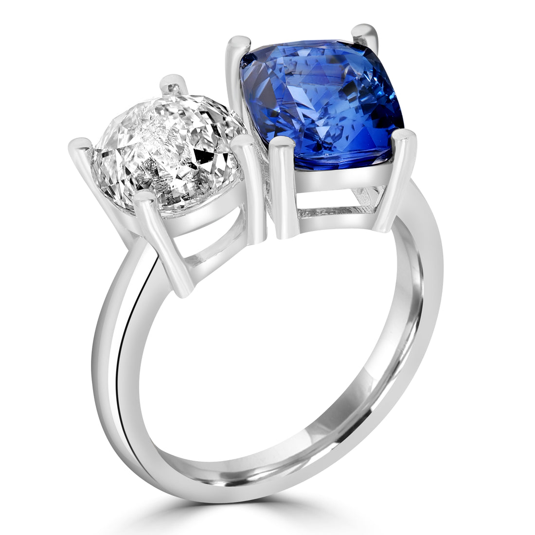 2.84 ct Diamond and 4.32 ct Sapphire Ring in 18K White Gold - GIA Certified