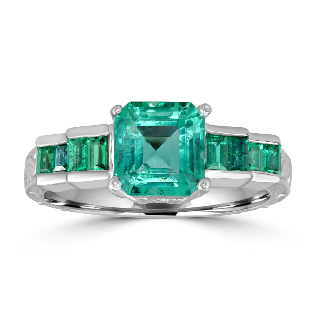 1.63 ct Emerald Cut Green Emerald Ring in Platinum