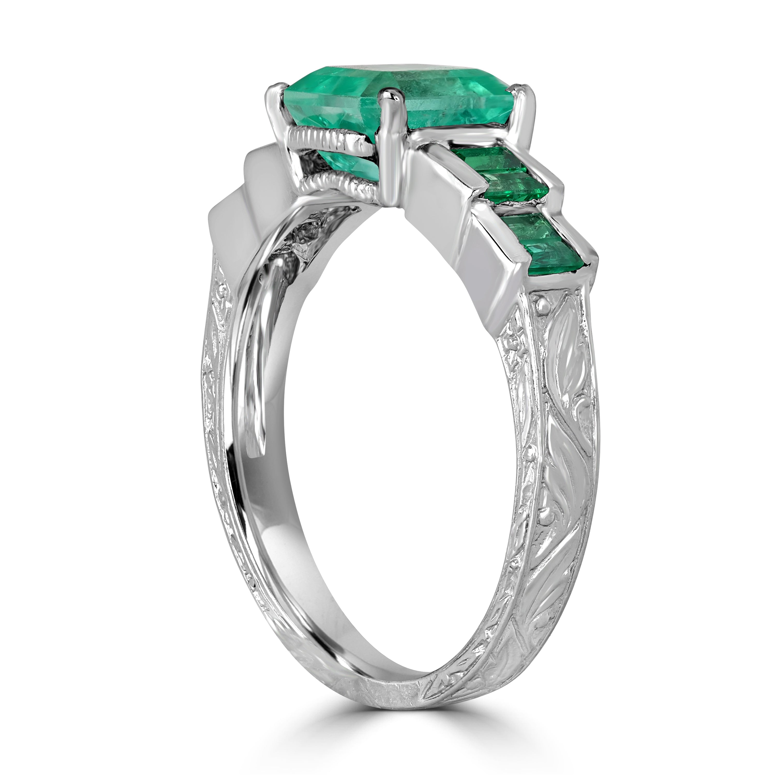 1.63 ct Emerald Cut Green Emerald Ring in Platinum