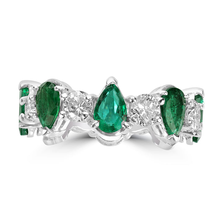 1.67 ct Diamond & 3.05 ct Emerald Ring in 18K White Gold