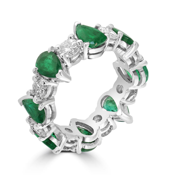 1.67 ct Diamond & 3.05 ct Emerald Ring in 18K White Gold