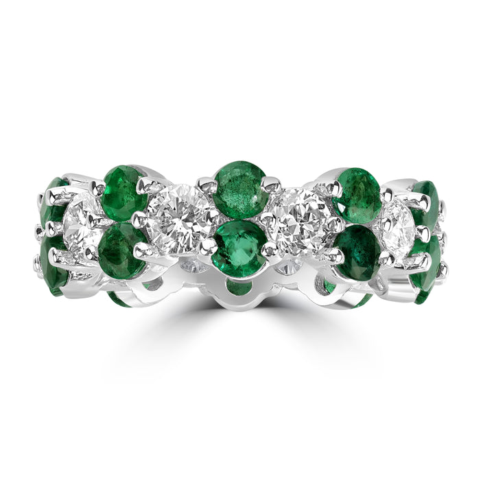 2.60 ct Diamond and 3.90 ct Emerald Ring in 18K White Gold