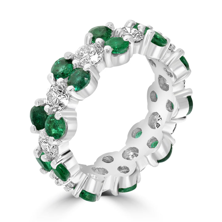 2.60 ct Diamond and 3.90 ct Emerald Ring in 18K White Gold