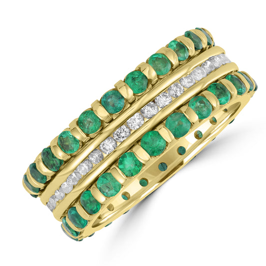 Emerald & Diamond Band in 14K Yellow Gold